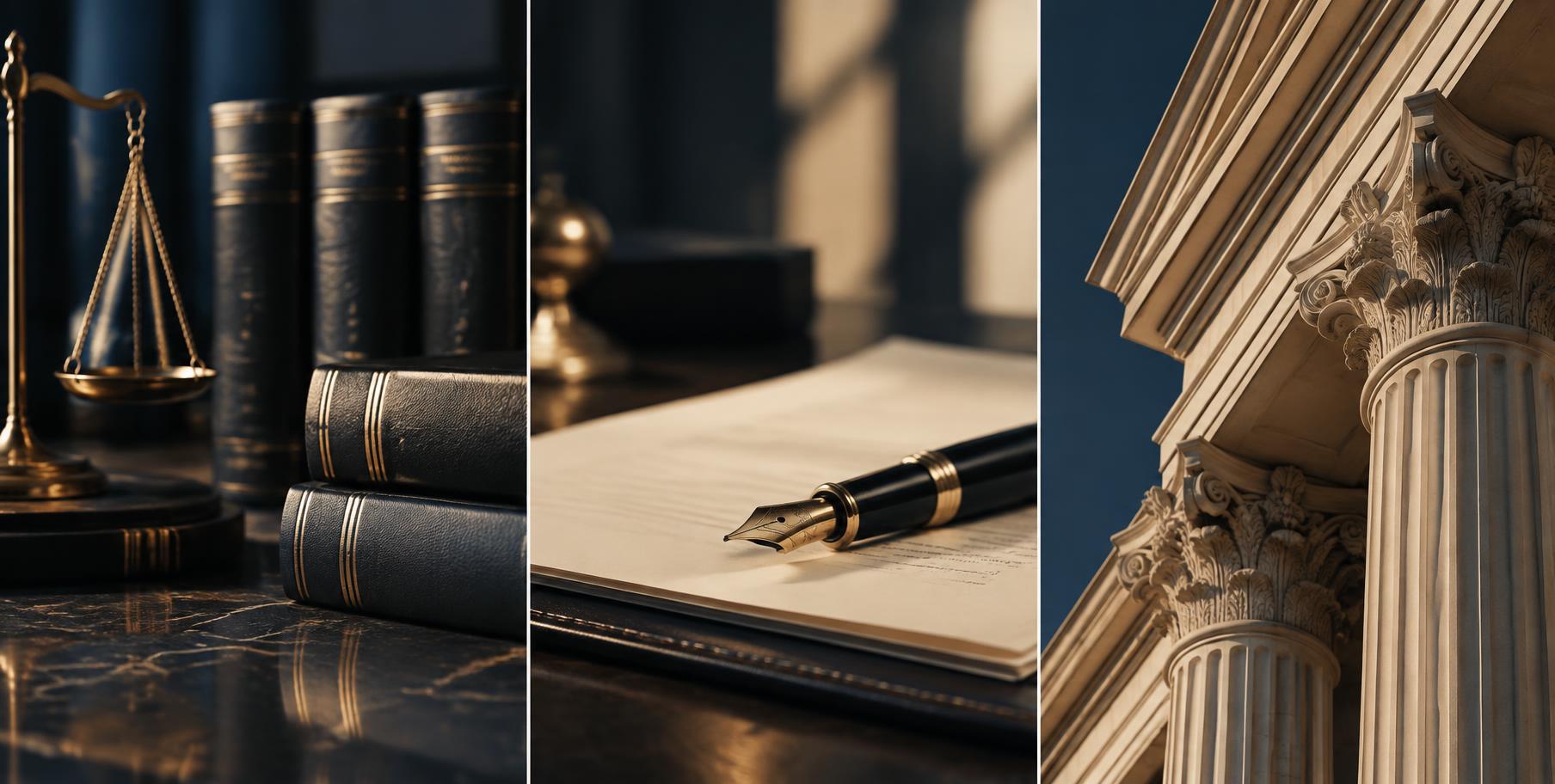 Composição editorial sobre direito e justiça
