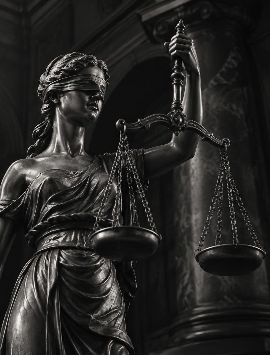Escultura da Justiça segurando uma balança